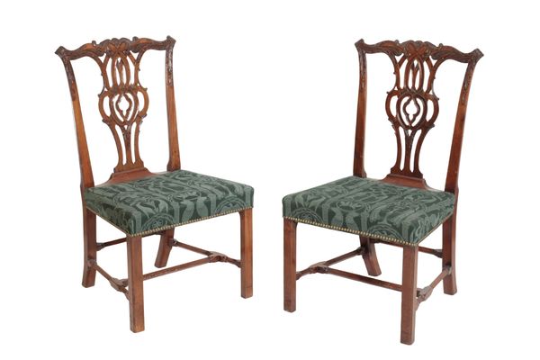 A SET OF FOUR GEORGE III "RED WALNUT" DINING CHAIRS,