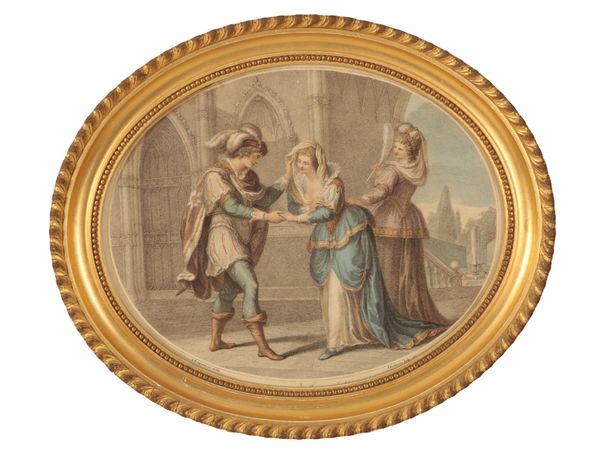 AFTER GIOVANNI BATTISTA CIPRIANI (1727 - 1785) AND FRANCESCO BARTOLOZZI (1727-1815) a pair of coloured prints of figures courting