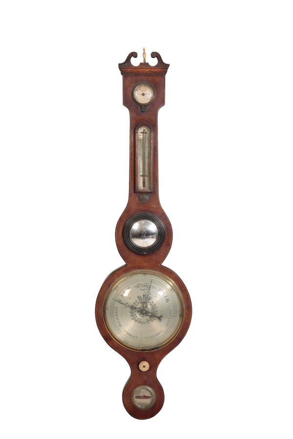 GEORGE III INLAID MAHOGANY BANJO BAROMETER