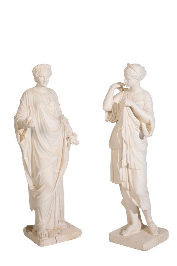 A PAIR OF PLASTER FIGURES OF THE CAPITOLINE FLORA AND THE DIANA OF GABII, IN THE MANNER OF HOPPER,