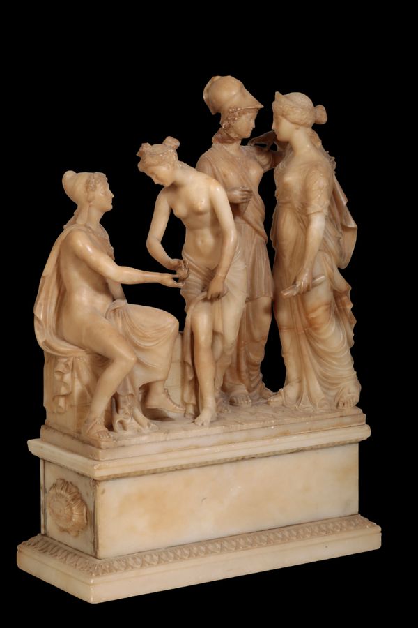 AN ITALIAN SCULPTED ALABASTER GROUP OF THE JUDGEMENT OF PARIS,