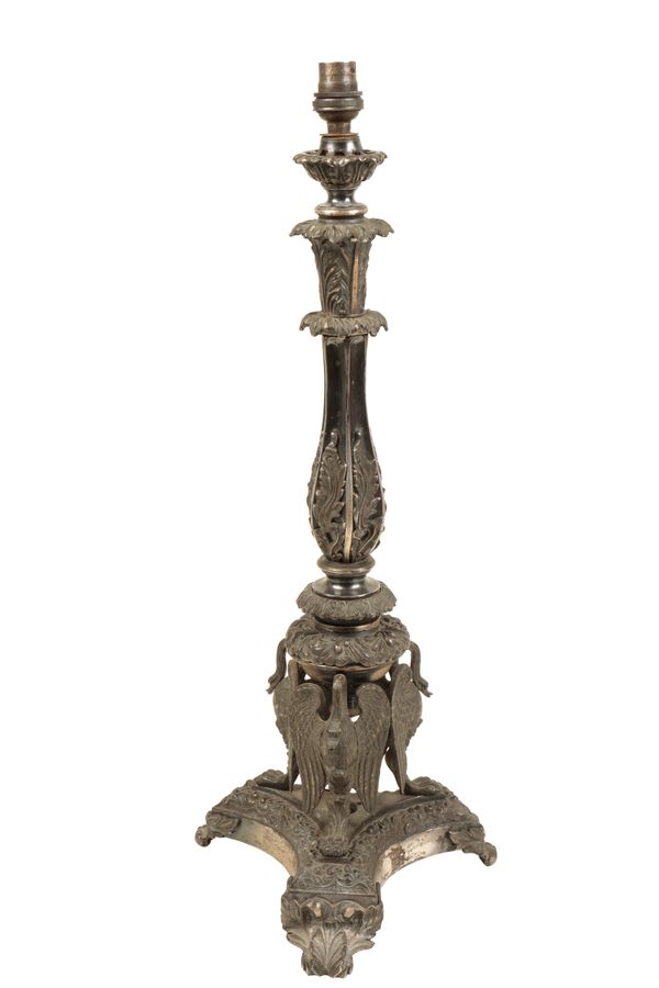 A GEORGE IV SILVERED BRONZE TABLE LAMP,