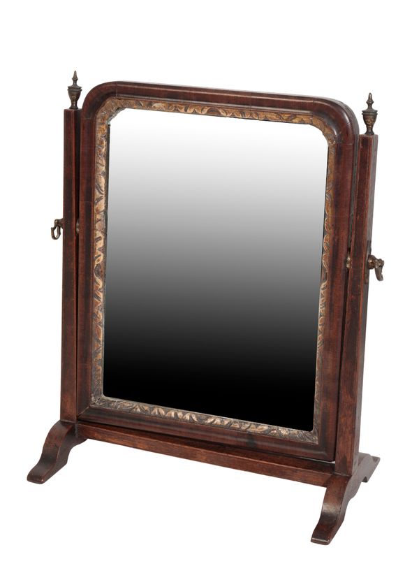 A GEORGE I WALNUT DRESSING TABLE MIRROR,