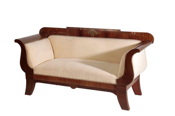 A LOUIS PHILIPPE WALNUT AND UPHOLSTERED SOFA,