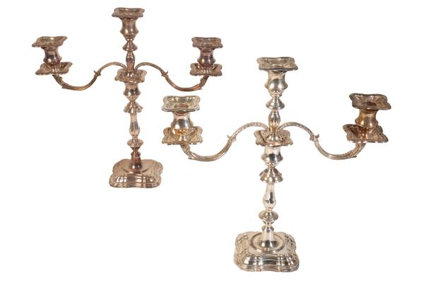 A MATCHED PAIR OF ELIZABETH II SILVER CANDLEABRA,