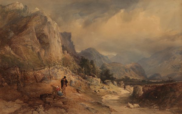 THOMAS MILES RICHARDSON JNR (1813-1890) Figures and sheep in a mountainous landscape