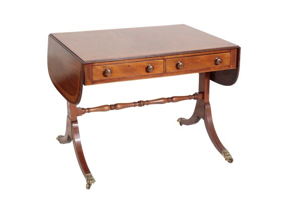 A GEORGE III MAHOGANY AND CROSSBANDED SOFA TABLE,