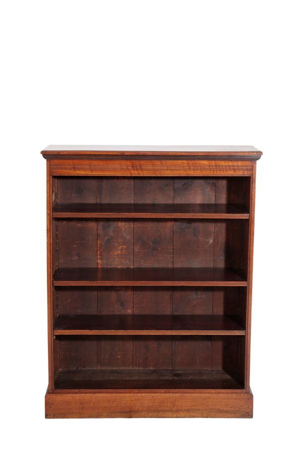 A LATE VICTORIAN MAHOGANY OPEN BOOKCASE,