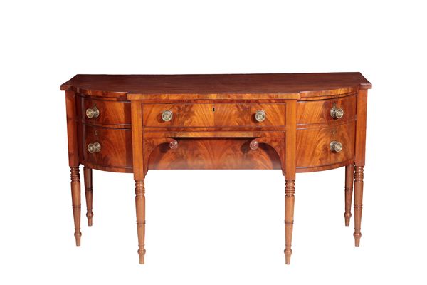 A REGENCY MAHOGANY BOWFRONTED SIDEBOARD,