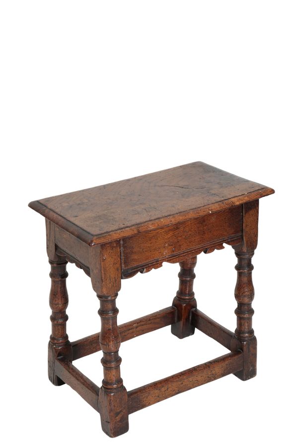 AN OAK JOINT STOOL IN 17TH CENTURY STYLE,