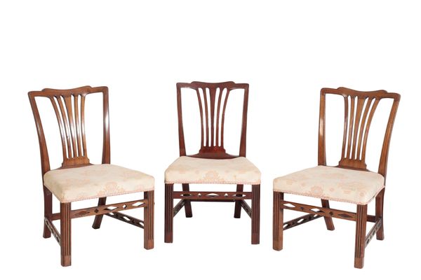 A SET OF SIX GEORGE III MAHOGANY AND UPHOLSTERED DINING CHAIRS,