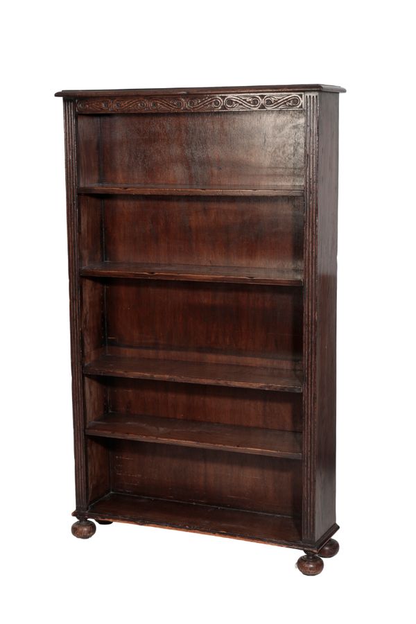 AN OAK OPEN BOOKCASE IN 17TH CENTURY TASTE,