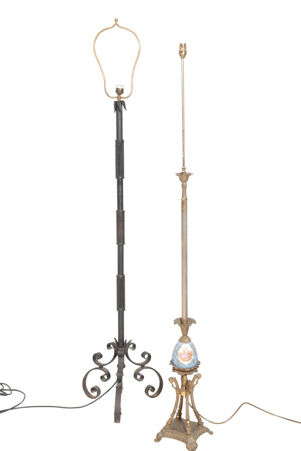 A GILT METAL AND PARIS PORCELAIN MOUNTED STANDARD LAMP,