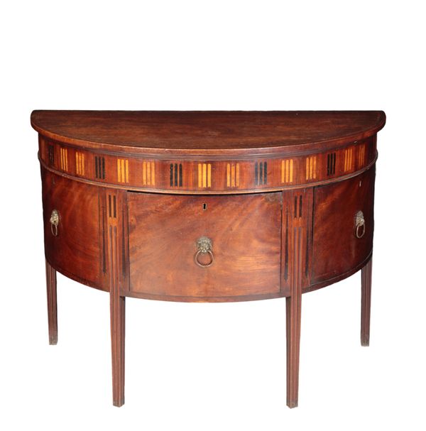 A GEORGE III MAHOGANY BOW FRONTED SIDEBOARD,