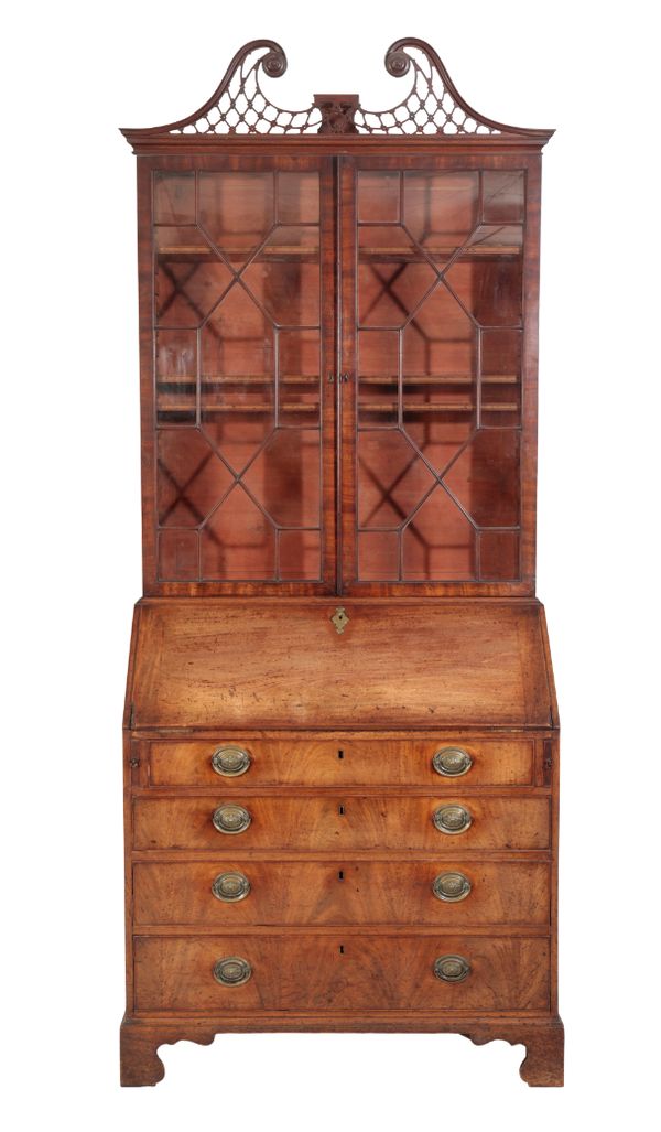 A MAHOGANY AND GLAZED BUREAU BOOKCASE,