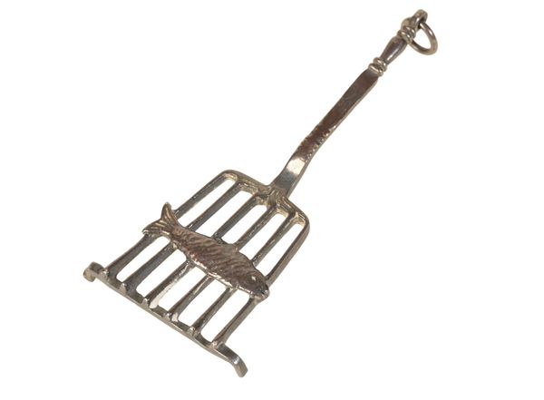 A DUTCH SILVER MINIATURE TRIVET WITH FISH,