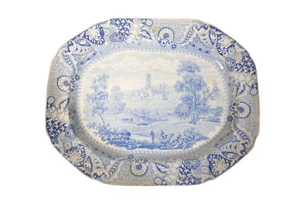 FONTHILL ABBEY: AN IRONSTONE BLUE AND WHITE MEAT PLATTER