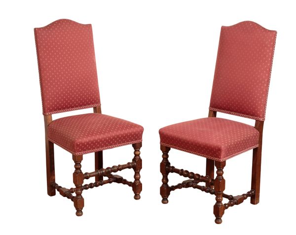 A SET OF TWELVE OAK AND UPHOLSTERED DINING CHAIRS, IN WILLIAM AND MARY STYLE,