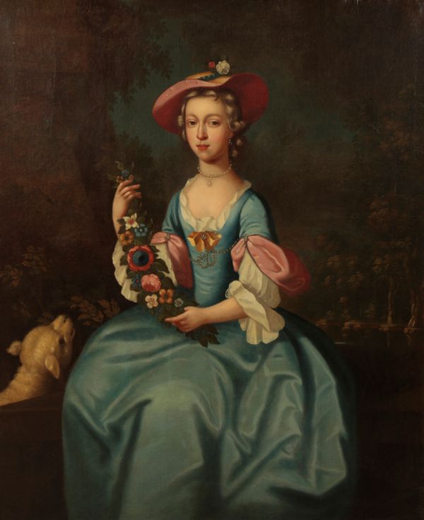 ATTRIBUTED TO ARTHUR POND (c. 1705-1758) A portrait of a young lady holding a foliate garland,