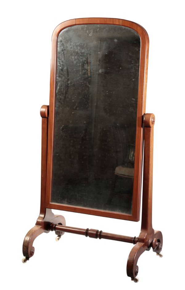 A VICTORIAN MAHOGANY CHEVAL MIRROR,