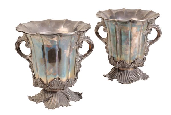 A PAIR ART NOUVEAU SILVER PLATED WINE COOLERS,