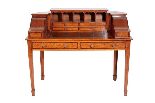 A VICTORIAN MAHOGANY AND MARQUETRY CARLTON HOUSE DESK,