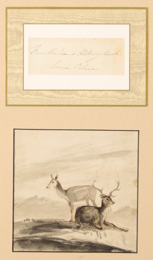 ATTRIBUTED TO HM QUEEN VICTORIA (1819-1901) An en grisaille sketch of deer in a landscape