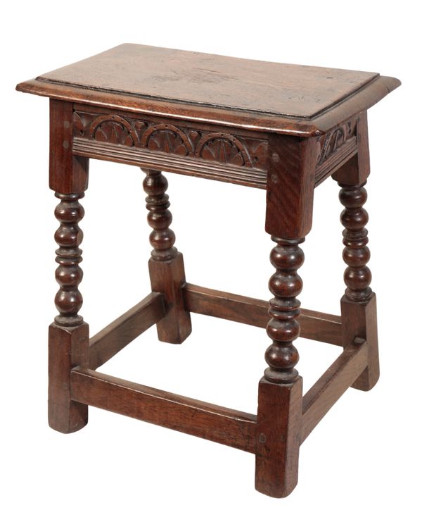 AN OAK JOINT STOOL IN 17TH CENTURY STYLE,