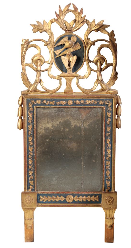 A LOUIS XV CARVED GILTWOOD AND COMPOSITION FRAMED WALL MIRROR,