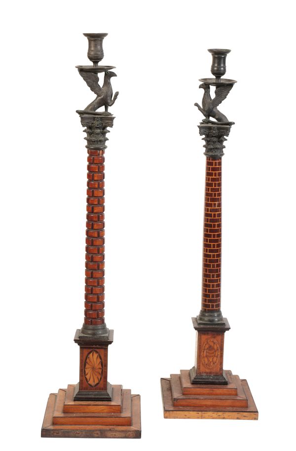 A PAIR OF GEORGE III ARCHITECTURAL CANDLESTICKS