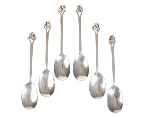 A SET OF SIX SILVER DESSERT SPOONS,