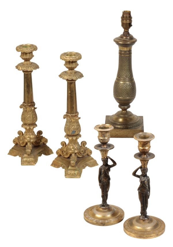 A PAIR OF LOUIS PHILIPPE GILT BRONZE CANDLESTICKS,