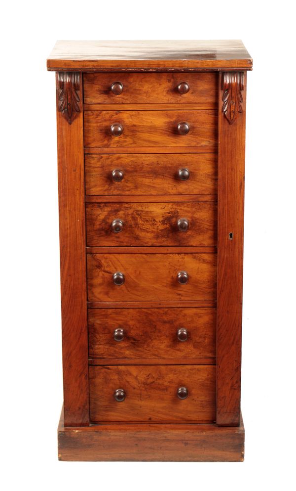 A VICTORIAN WALNUT WELLINGTON CHEST