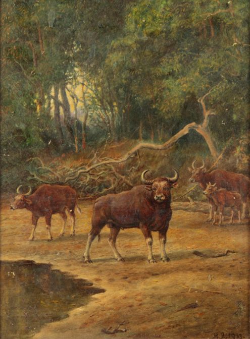 ATTRIBUTED TO HERBERT ATKINSON (1863-1936) Buffalo at a watering hole