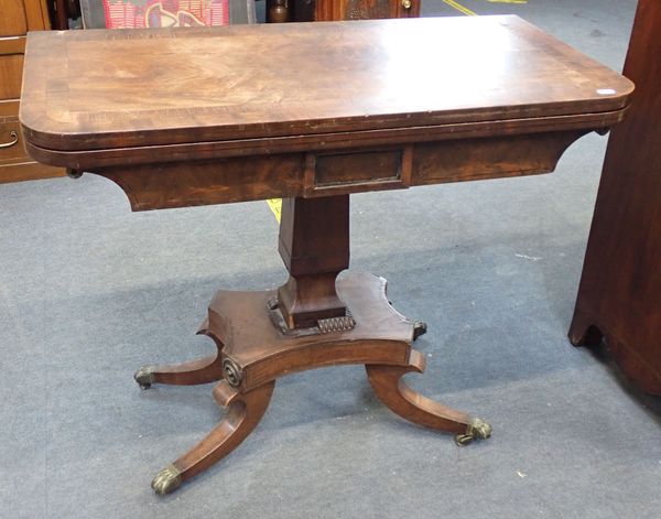 A GEORGE III MAHOGANY AND CROSSBANDED CARD TABLE