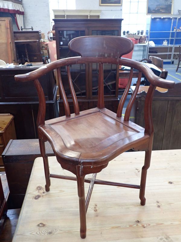 A CHINESE HARDWOOD CORNER CHAIR