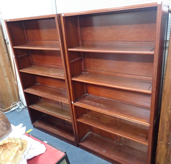 A PAIR OF CHINESE HARDWOOD ADJUSTABLE OPEN BOOKCASES