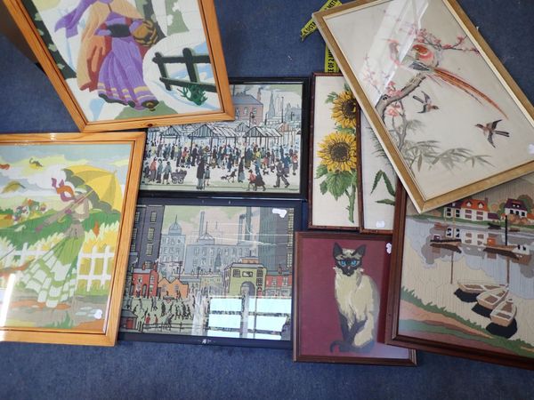 TWO WOOLWORK PICTURES INSPIRED BY L S LOWRY