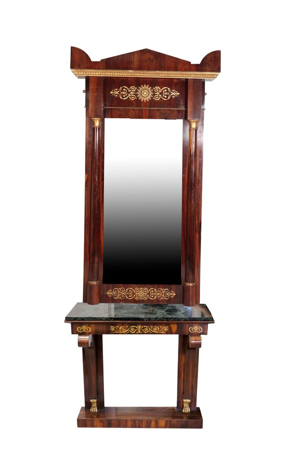 A LOUIS PHILIPPE PARCEL GILT GONÇALO ALVES AND MARBLE MOUNTED CONSOLE TABLE AND PIER MIRROR,