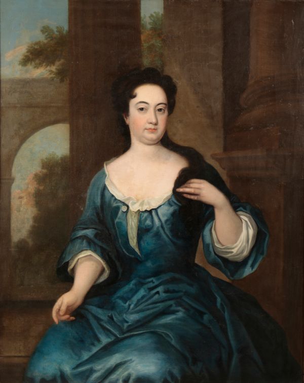 ASCRIBED TO ENOCH SEEMAN (c.1694-1744) A portrait of a lady wearing a blue silk dress,