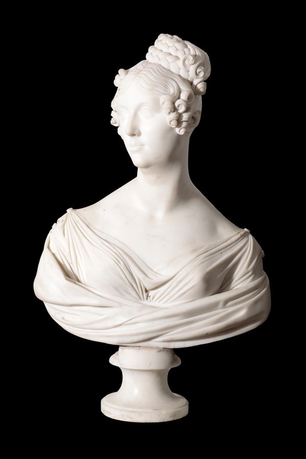 A REGENCY WHITE MARBLE BUST OF A MAIDEN,