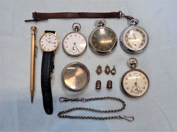 A SILVER CASED POCKET WATCH, OTHER WATCHES