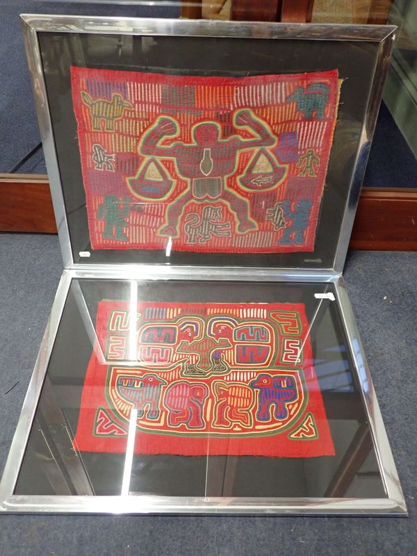 A PAIR OF ETHNIC APPLIQUE PICTURES