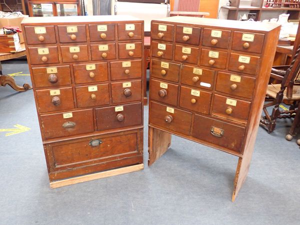 TWO EARLY 20TH CENTURY MAHOGANY APOTHACARY OR CHEMIST'S DRAWERS