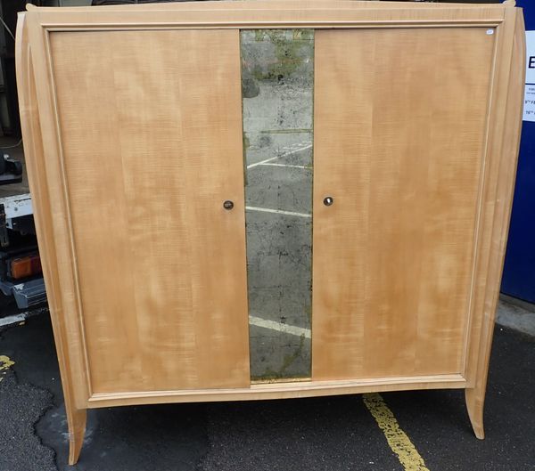 A LARGE  FRENCH ART DECO SYCAMORE WARDROBE