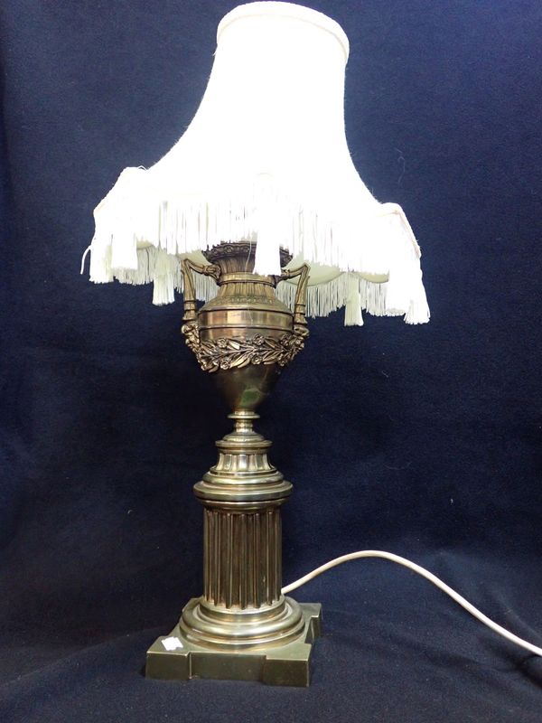 A BRASS TABLE LAMP, OF CLASSICAL URN FORM