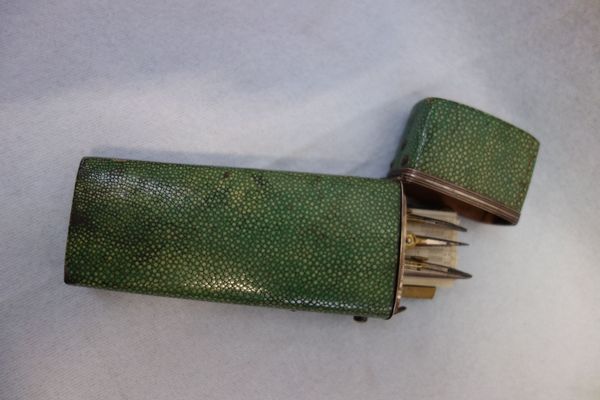 A SHAGREEN CASE CONTAINING A DRAWING SET