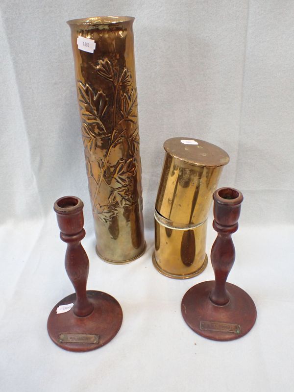 BOER WAR INTEREST: A PAIR OF CANDLESTICKS; 'FROM THE TEAK OF HMS TERRIBLE, WHOSE GUNS RELIEVED LADYSMITH'