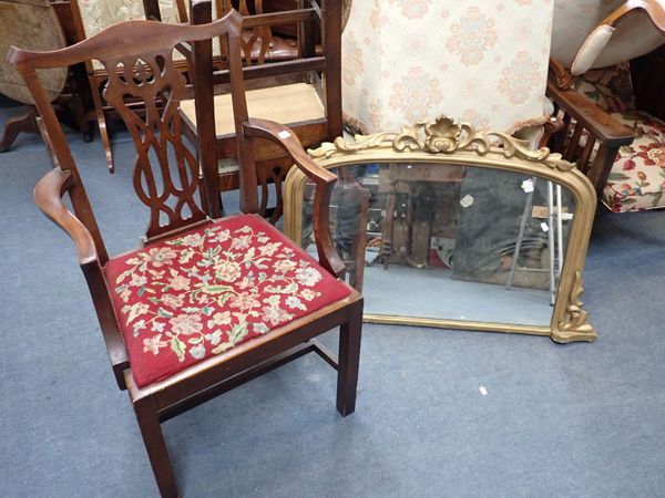 A VICTORIAN OVERMANTEL MIRROR IN CARVED AND GILT PAINTED FRAME