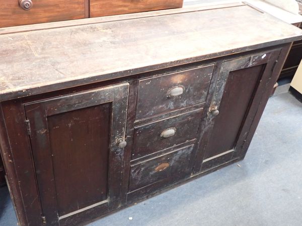 A 19TH CENTURY STAINED PINE DRESSER BASE